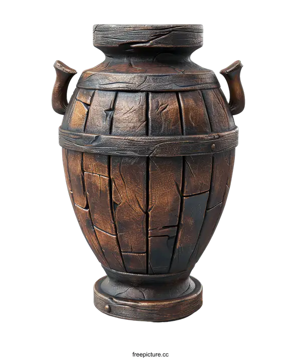 [Transparent Background PNG]Rustic wooden vase on a black background