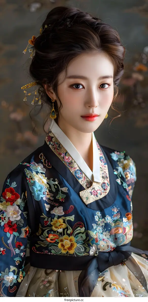 A Korean woman wearing a traditional Korean dress