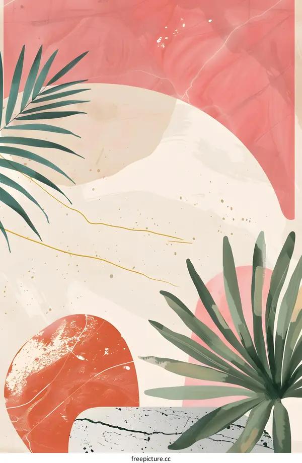 Abstract Art with Tropical Leaves and Watercolor