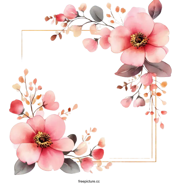 [Transparent Background PNG]Delicate Watercolor Floral Border Design