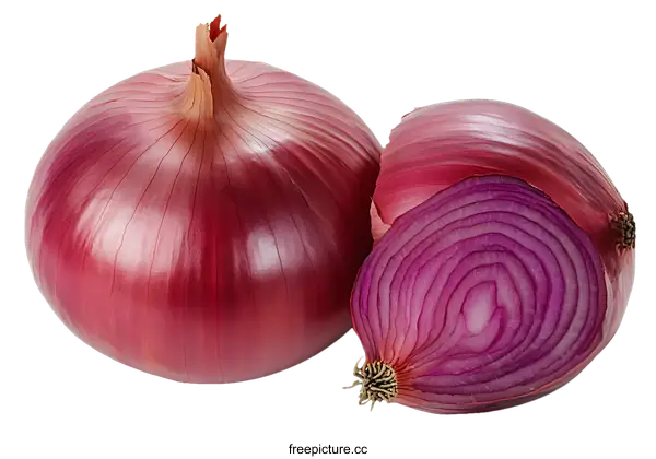 [Transparent Background PNG]Red Onion Whole and Sliced Close Up