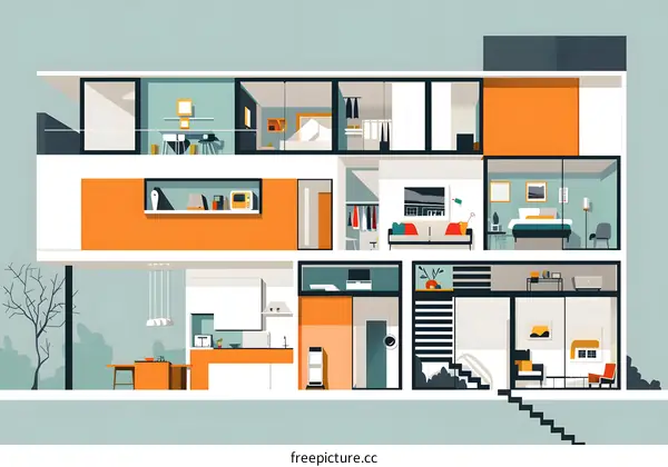 Modern House Interior Design Illustration