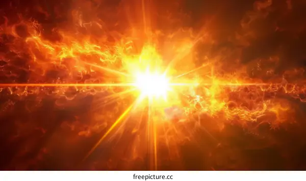 Bright orange explosion with light rays