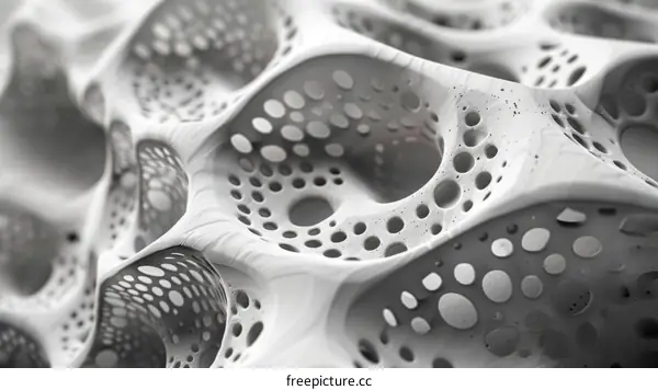 A 3D rendering of a white organic structure with a cellular structure