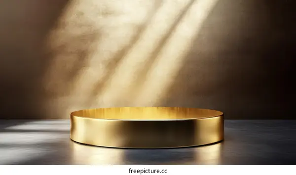 Golden Round Display Podium with Studio Lighting