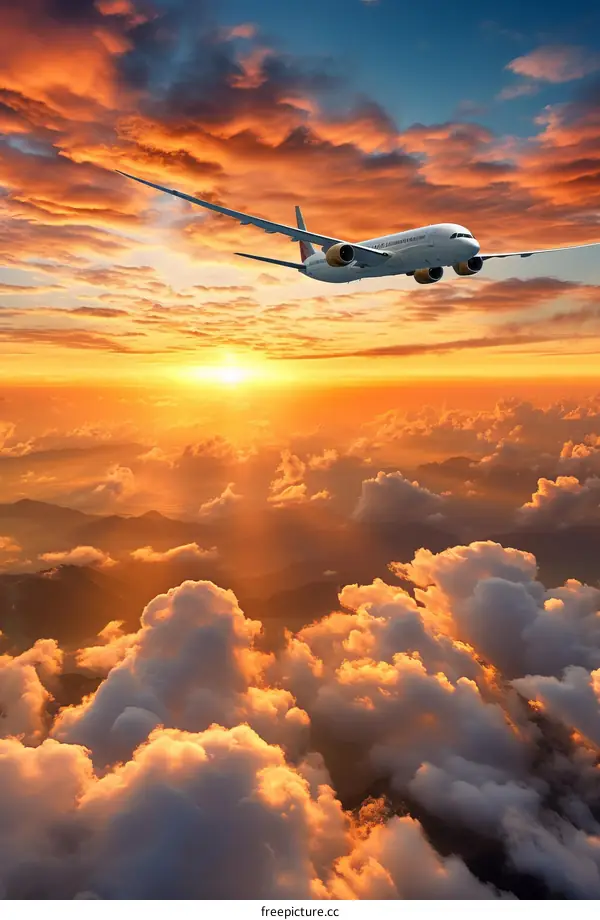 airplane flying over clouds during sunset