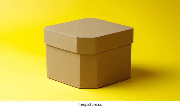 Kraft Paper Gift Box on Yellow Background