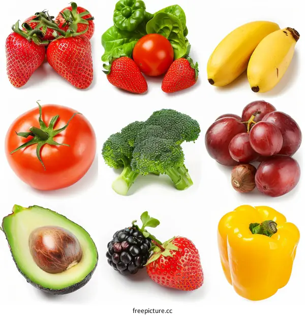 Colorful Grid of Fruits and Vegetables