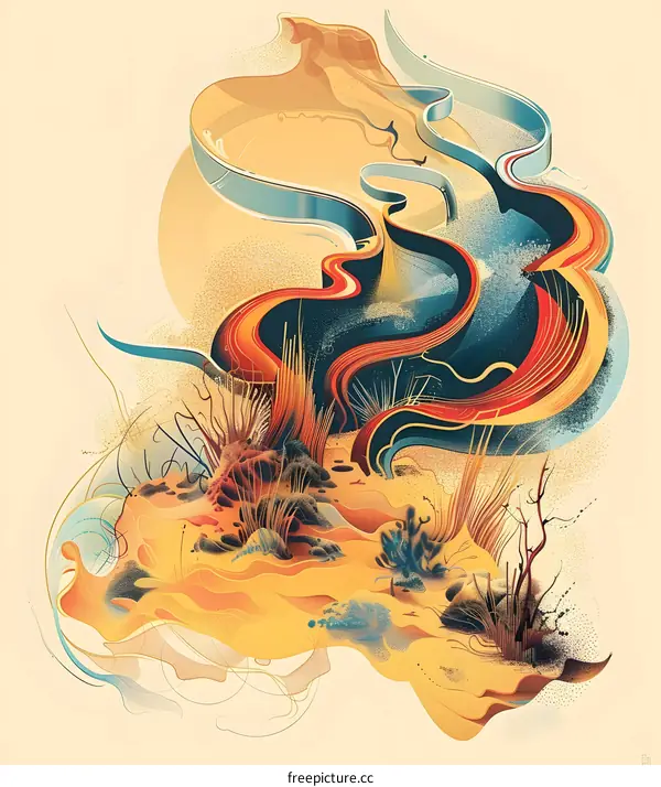 Abstract Landscape with Swirling Colors and Shapes