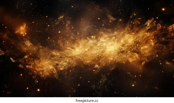 Golden glowing nebula with stars in deep space