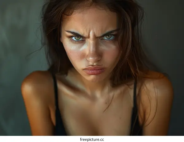 Close-up Portrait of a Woman with an Angry Expression