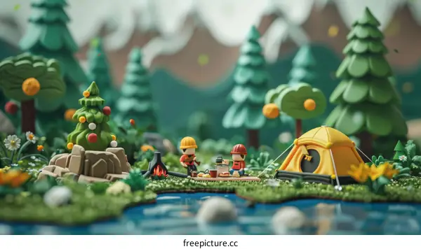 Two friends camping in the woods