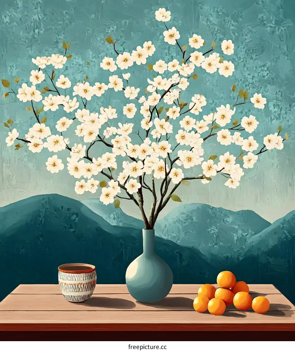 Still Life with White Flowers and Oranges