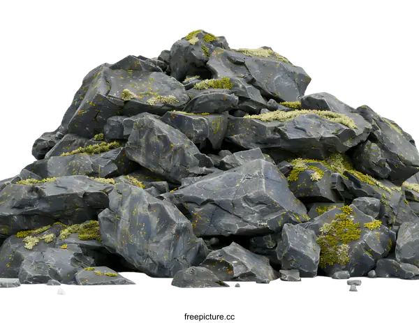 [Transparent Background PNG]Pile of Rocks with Green Moss on White Background