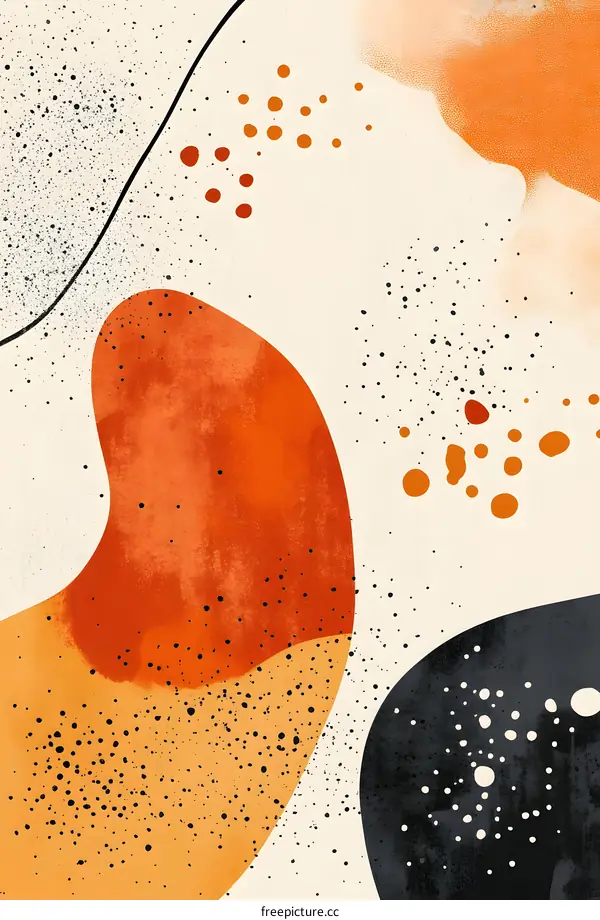 Abstract Minimalist Modern Art Watercolor  Orange Yellow Black