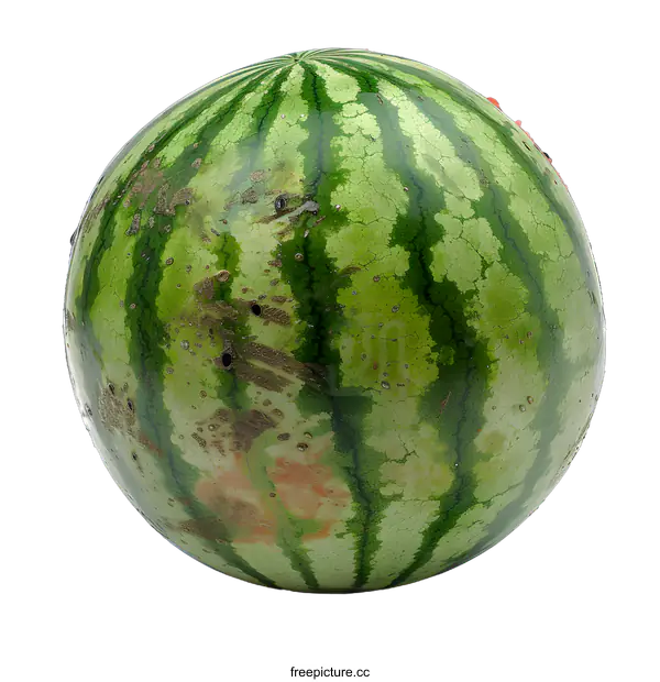 [Transparent Background PNG]A large green watermelon with brown spots