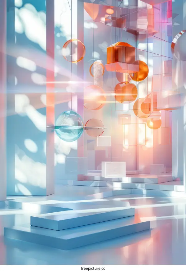 Geometric Shapes and Pastel Lights in Surreal Interior