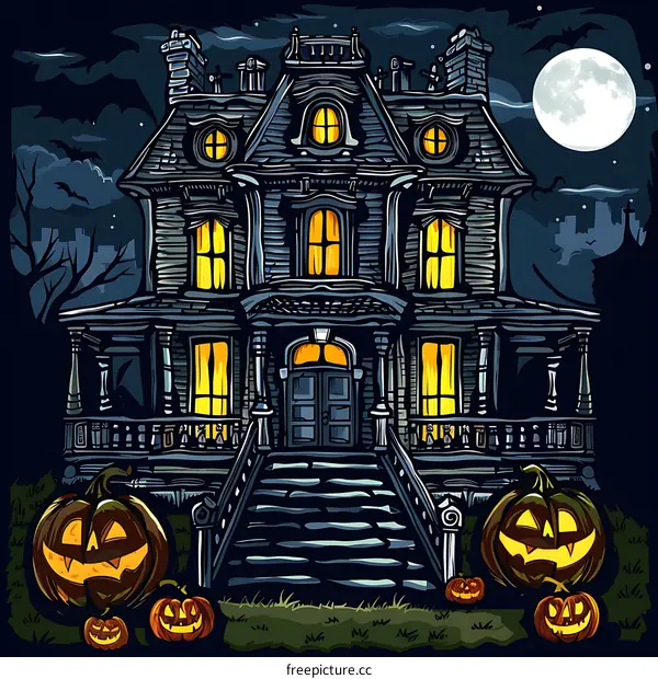 Spooky Haunted House Halloween Illustration