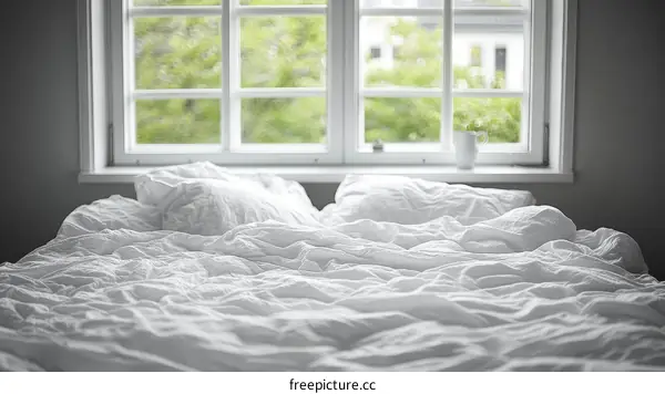 White Bed Linen with Window View