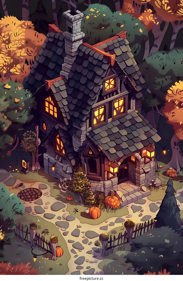 Autumn Forest Cottage Illustration