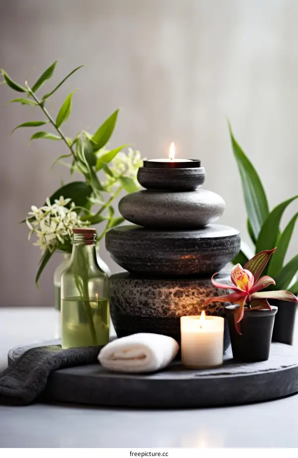 Spa Stones and Flowers for Relaxation and Serenity