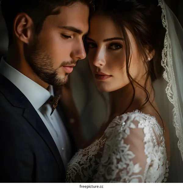 A beautiful bride and groom on their wedding day