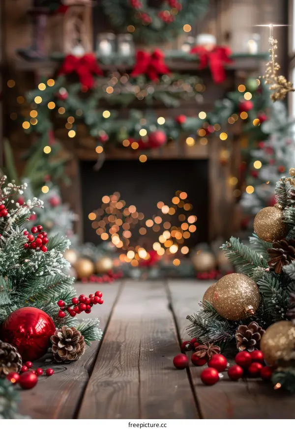 Christmas Decorations on a Fireplace Mantel