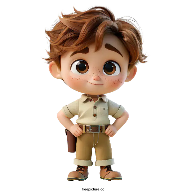 [Transparent Background PNG]Cute Cartoon Boy with Brown Hair and Freckles