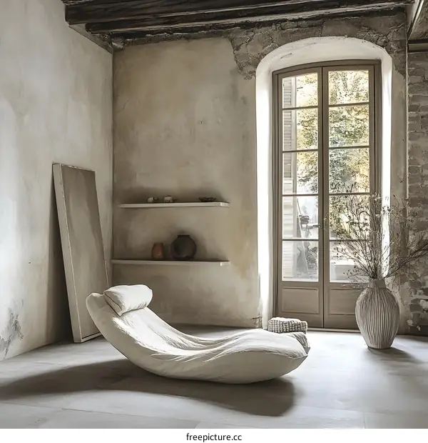 Minimalist Interior Design with Beige Tones and a Large Window