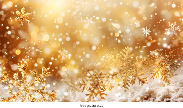 Golden snowflakes on a sparkling background