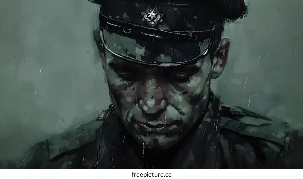 Portrait of a Man in a Military Uniform Looking Down