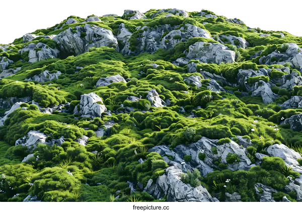 [Transparent Background PNG]Green Mossy Rocks and Grass Texture