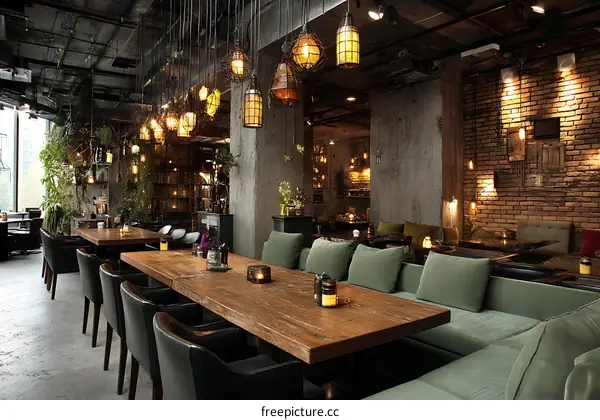 Industrial Chic Restaurant Interior Design with Diverse Customers