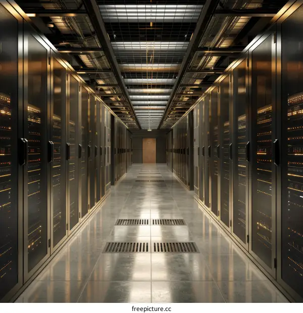 Server room with rows of server racks