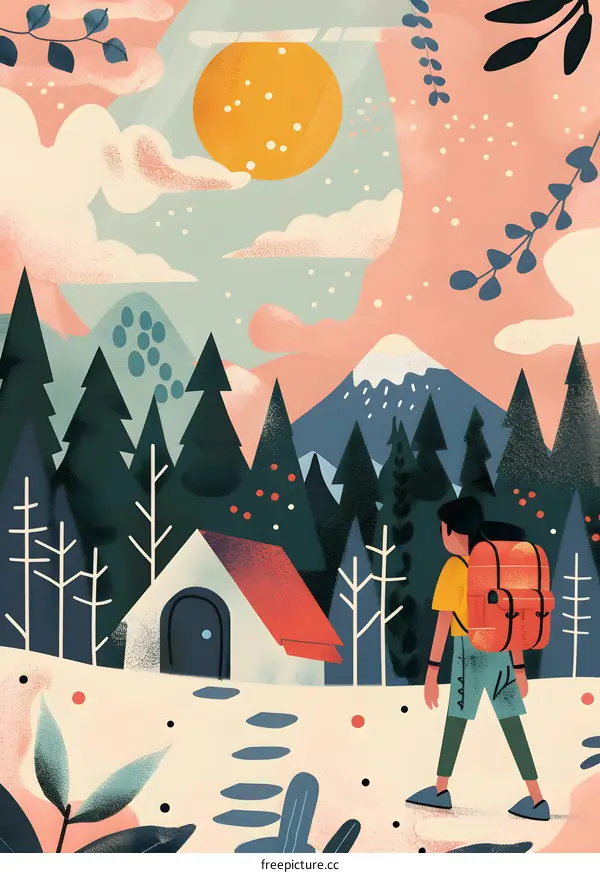 Person Walking in the Mountains with a Backpack