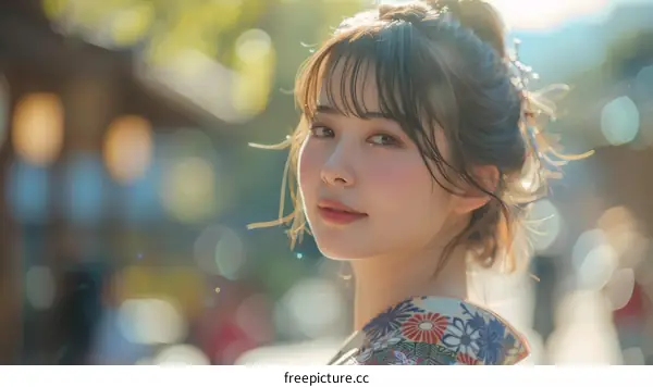 Asian Woman in Traditional Japanese Kimono