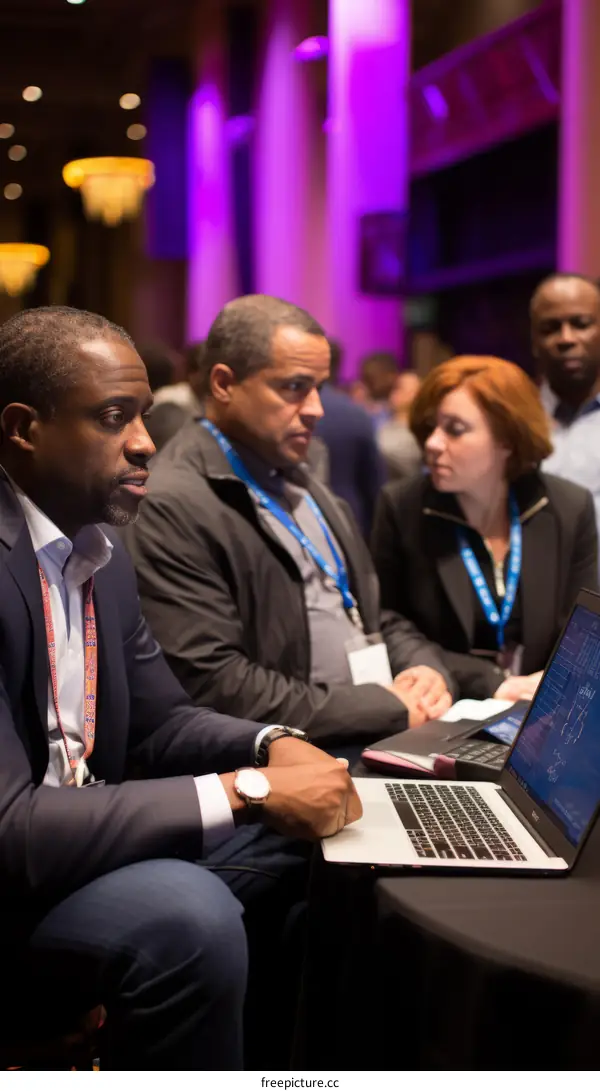 A group of people are looking at a laptop.