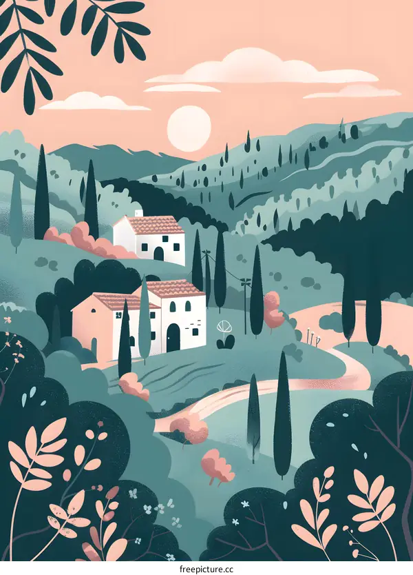 Landscape With Winding Road And Houses