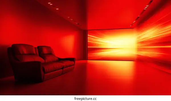 Red Interior Design with Futuristic Projection