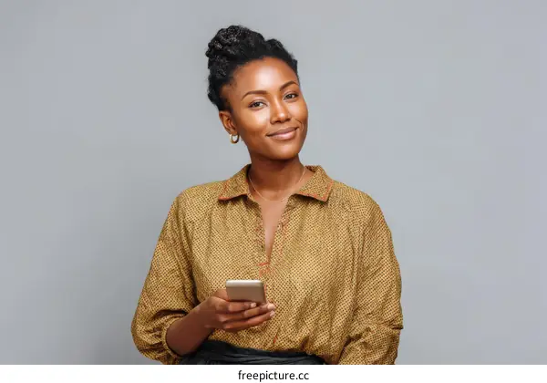 African Woman Holding Smartphone Portrait