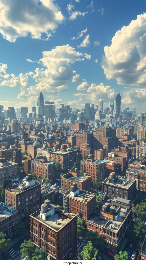 Cityscape with High-Rise Buildings and Azure Sky