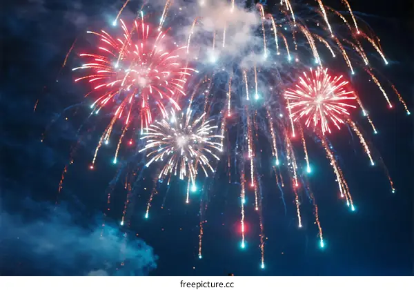 Colorful Fireworks Display Lighting Up Night Sky with Bright Sparkles