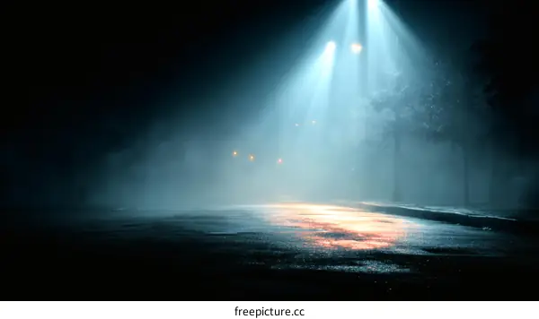 Foggy Night Street Scene with Light Rays