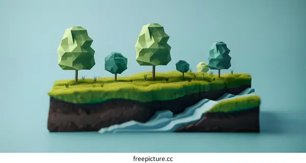 Low Poly Green Landscape with River