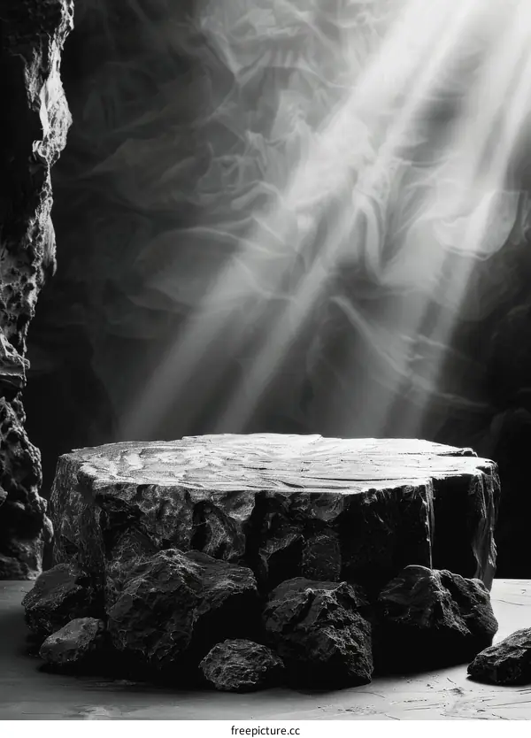 Rays of Light Illuminating a Stone Pedestal