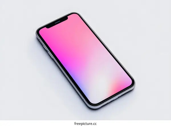 White Background Smartphone With Pink Gradient Screen Mockup