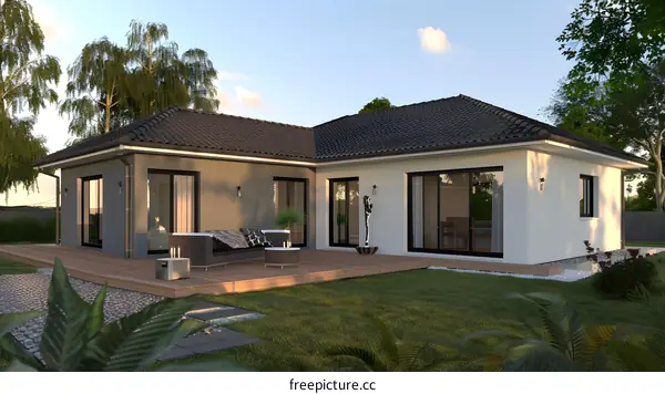 Modern Ranch Style Home with Patio and Garden