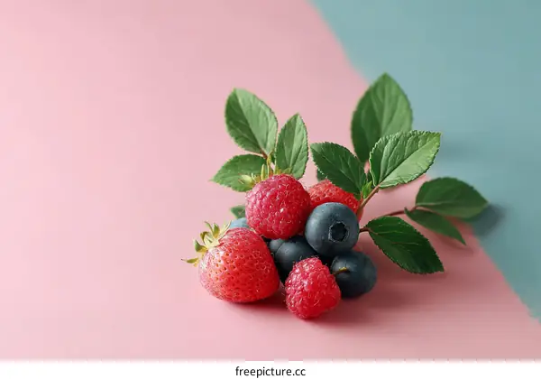 Fresh Berries Arrangement on a Dual-Tone Background