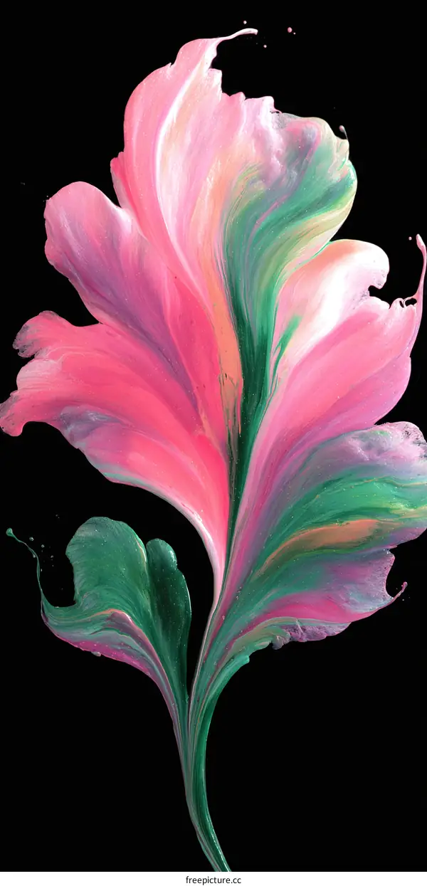 Abstract Floral Art Design with Multicolor Flowing Paints