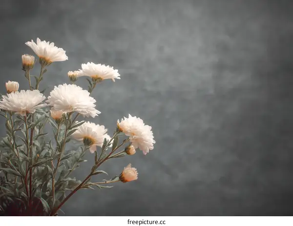 Closeup Bouquet of White Flowers Against a Dark Background